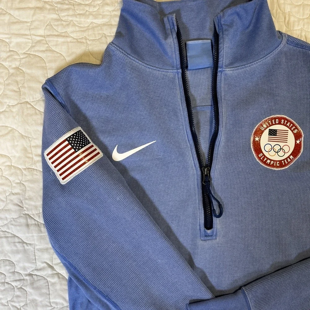 Women's Large Light Blue NIKE ACG USA Olympic Team 1/4 Zip Dri-Fit Pullover